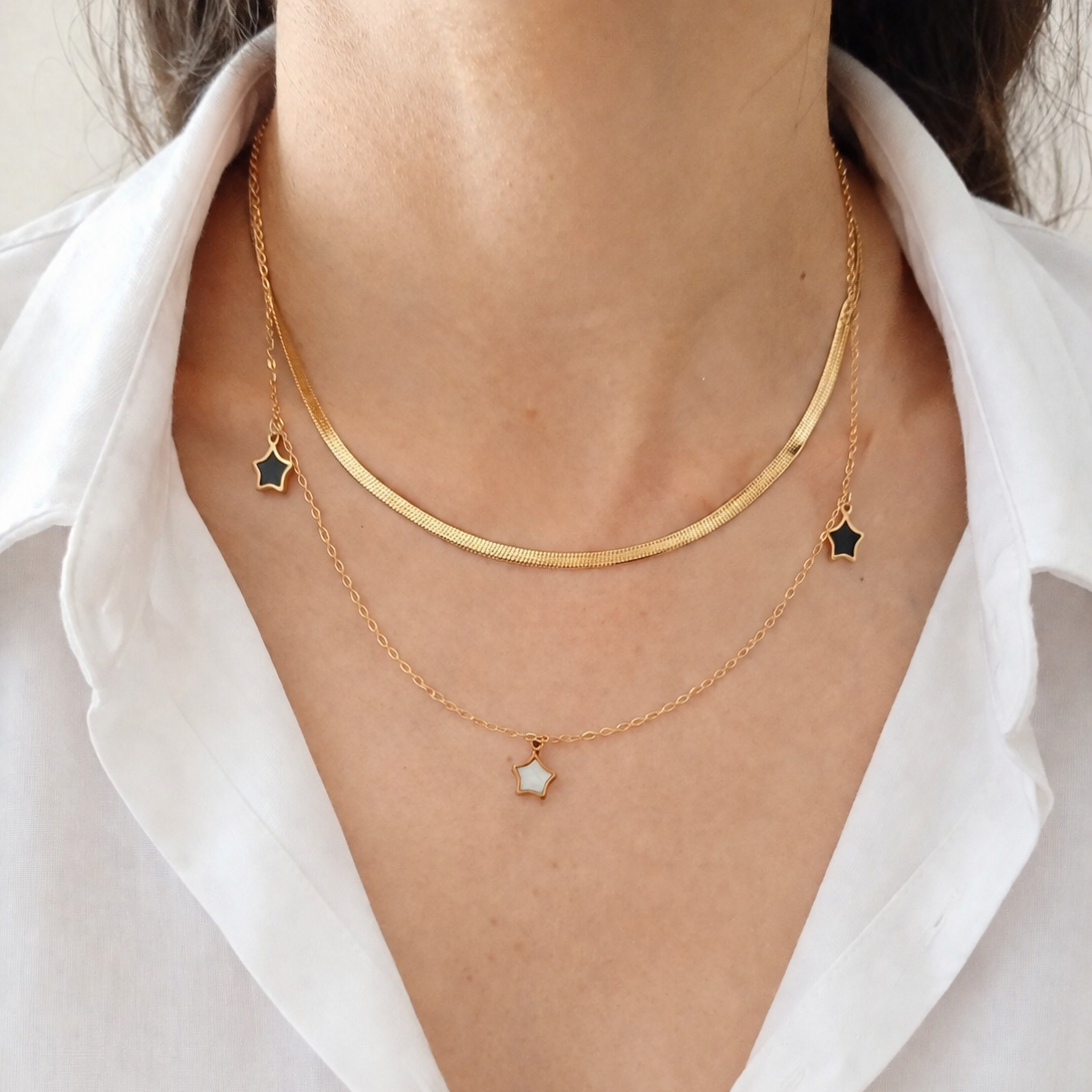 Set collar planchado eslabón estrellas dorado