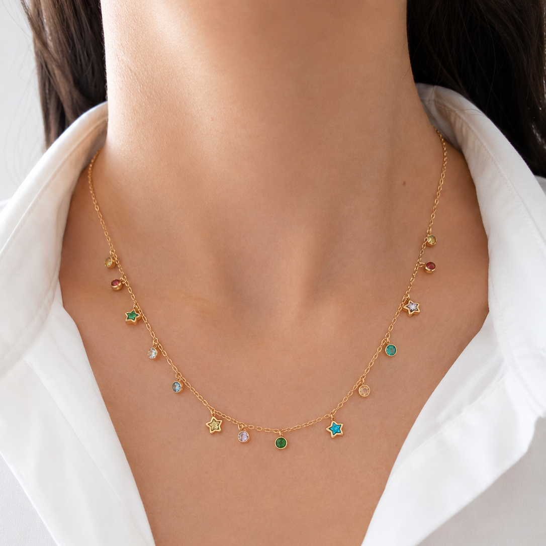Collar estrellas colores en dorado