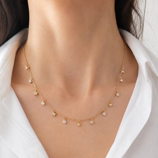 Collar estrellas y circulos con zirconia
