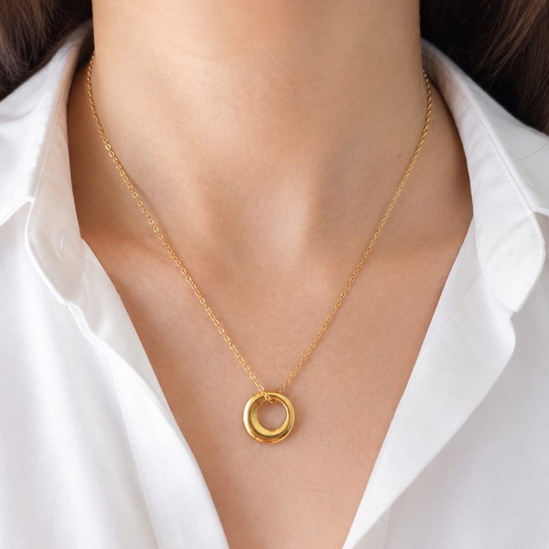 Collar circulo acero dorado y plateado