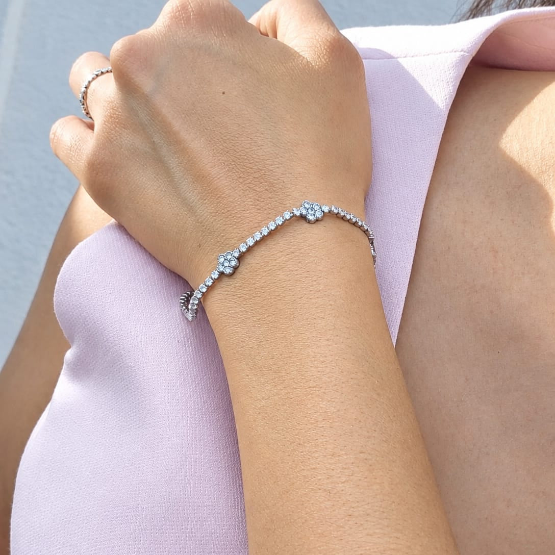 Pulsera Tennis 3 flores zirconia