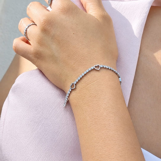Pulsera tipo tennis corazón troquelado